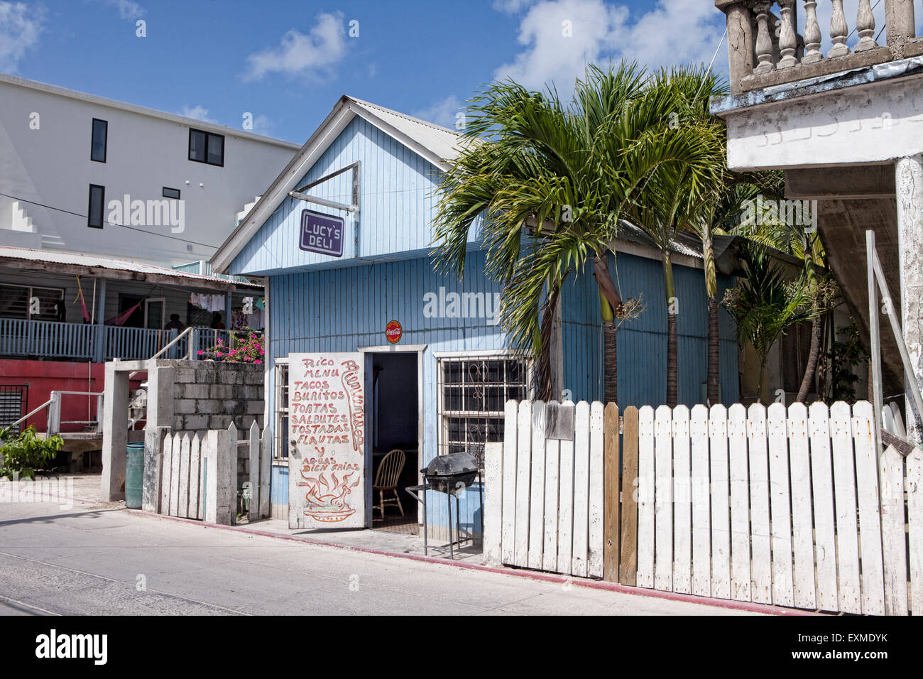 Lucy's Deli exterior in San Pedro, Ambergris Caye, Belize, Central America. Stock Photo
