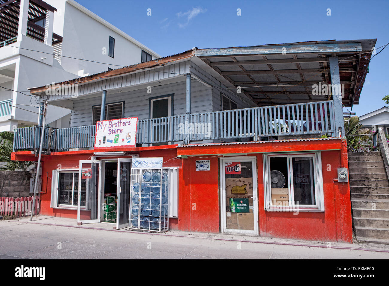 My Brothers Store front in San Pedro, Ambergris Caye, Belize, Central America. Stock Photo