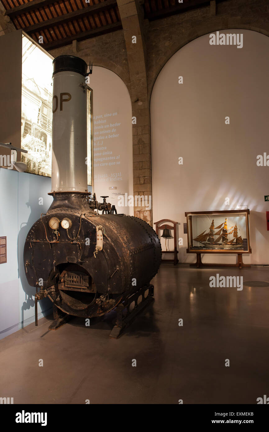 Historic ship boiler in Barcelona Maritime Museum (MMB), Catalonia, Spain Stock Photo