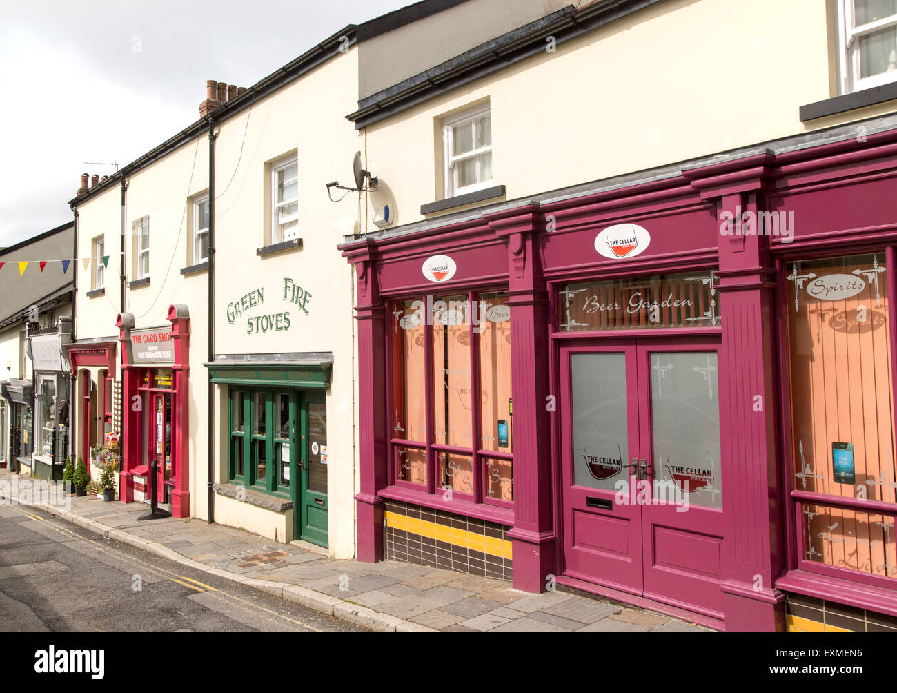 Modern shops in Broad Street, Blaenavon World Heritage town, Torfaen, Monmouthshire, South Wales, UK Stock Photo