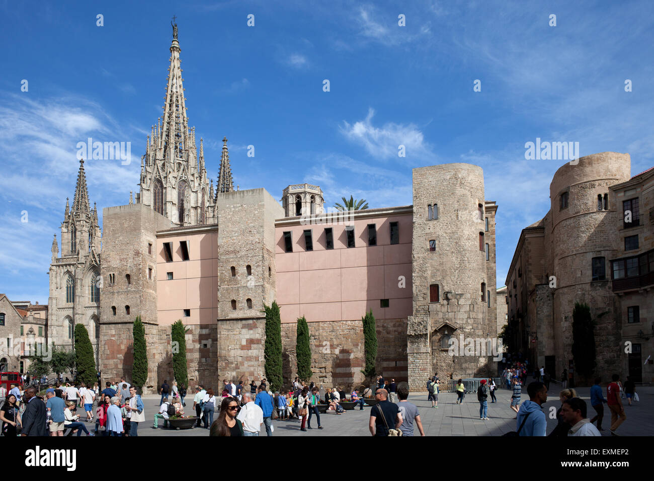 Placa Nova medieval city square in Gothic Quarter (Barri Gotic) of the Barcelona in Catalonia, Spain. Stock Photo