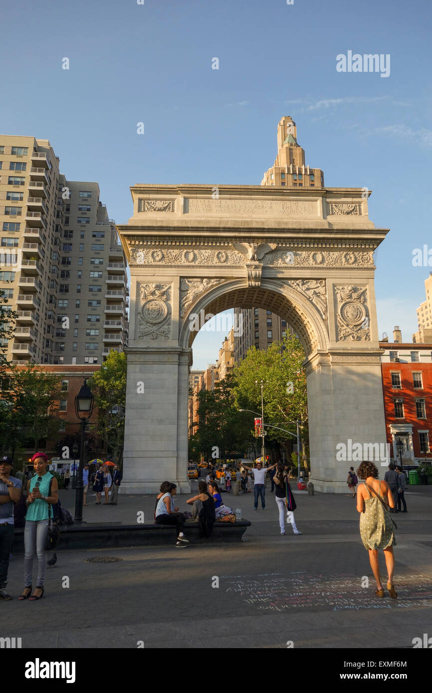 The Washington Square Arch, landmark in Manhattan, Greenwich Village, New York City, United States, USA. Stock Photo
