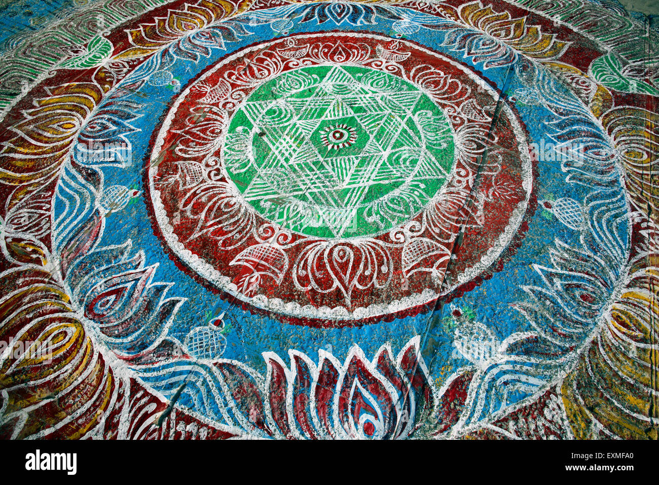 Floor paintings in Arulmigu Kapaleeswarar temple, Chennai, India Stock