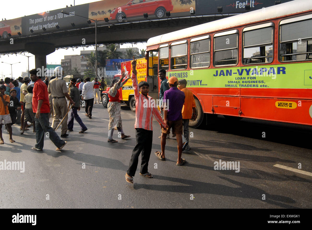 The Dalit community resort to violent protests ; Bombay now Mumbai ; Maharashtra ; India Stock Photo