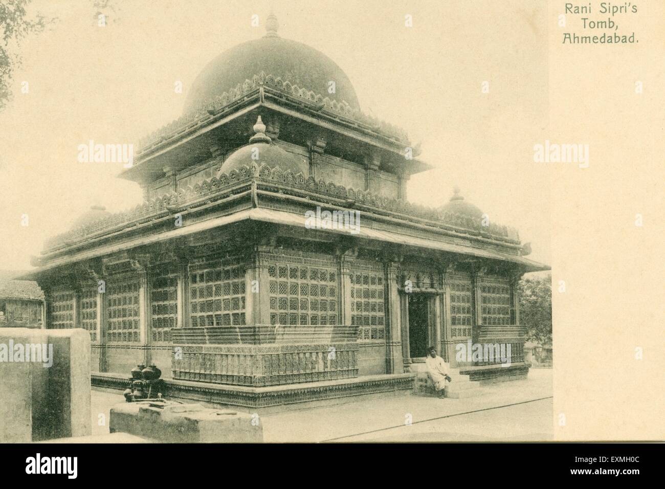 Old vintage 1900s picture of stone mosque ; Rani Sipri tomb ; Rani Sipri Ki Masjid , Rani Sipri Mosque , Rani Sipri ni Masjid , Masjid e nagina , Rani Asni Mosque , Ahmedabad ; Gujarat ; India Stock Photo