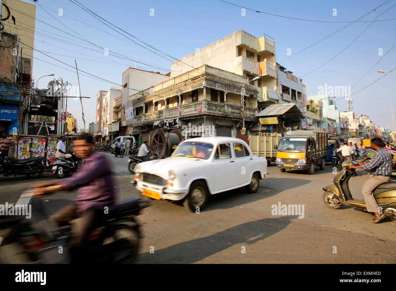Busy street scene in Chennai, India Stock Photo