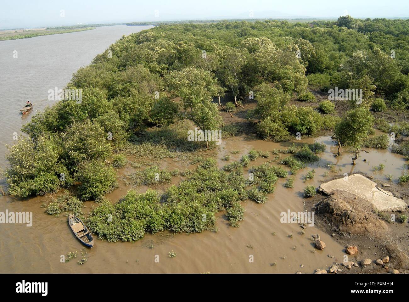 Mangrove sand dredging, Uran, New Bombay, Navi Mumbai, Raigad district, Konkan division, Maharashtra, India, Asia Stock Photo