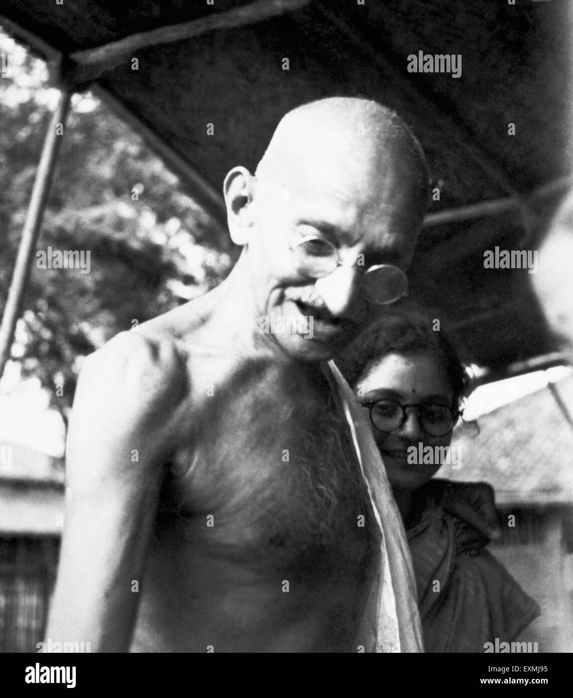 Mahatma Gandhi and Abha Gandhi at Sevagram Ashram ; 1945 NO MR Stock Photo