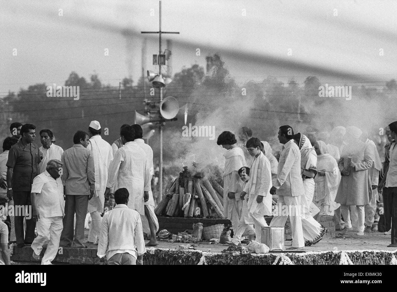 Funeral pyre of Indian political leader Indira Gandhi Stock Photo