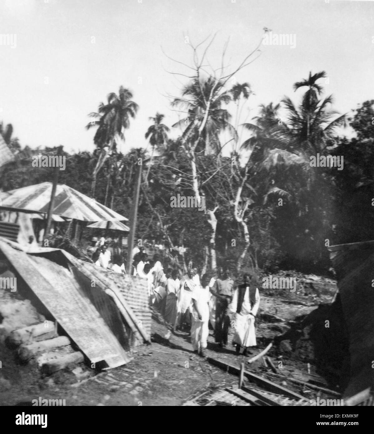 Old Village Riot Mahatma Gandhi and others visiting a riot stricken village in Noakhali ...