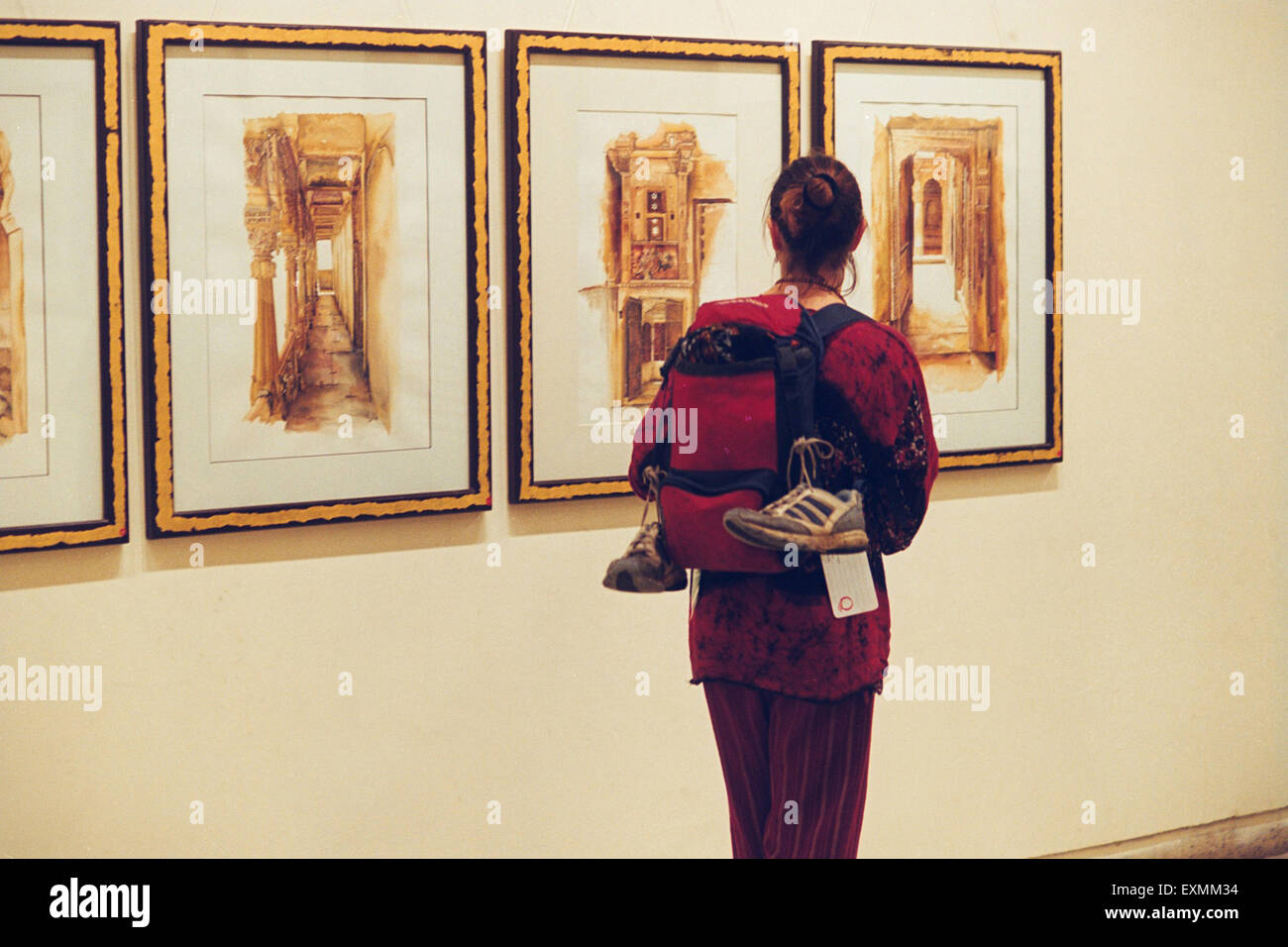 Tourist seeing art gallery painting exhibition, Jehangir art gallery
