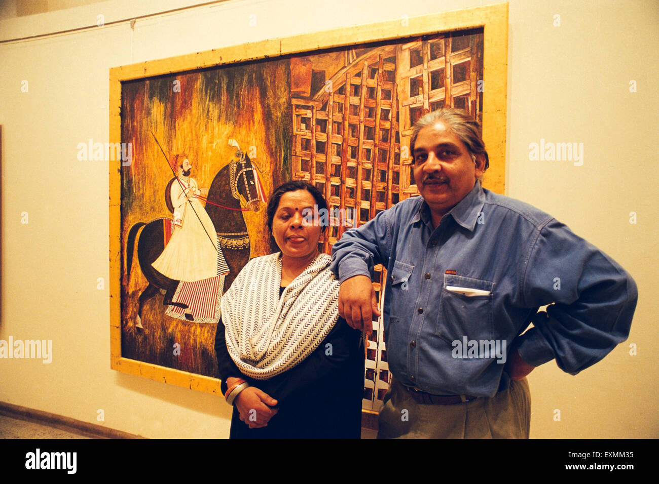 Charan Sharma artist painter with wife Nimisha Sharma in Jehangir art gallery bombay mumbai maharashtra india asia Stock Photo