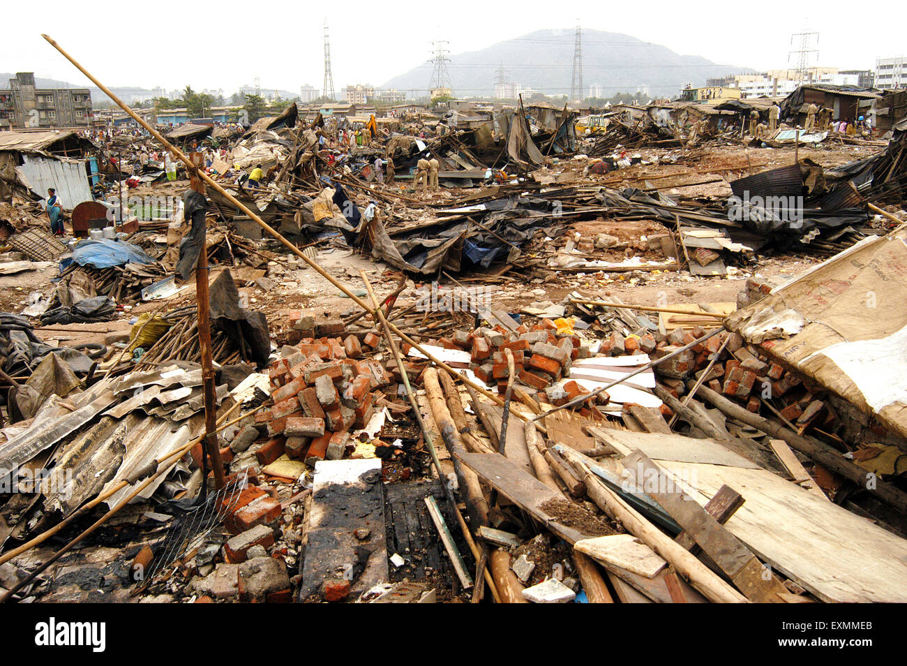 Slum demolished ; Mankhurd link road ; Bombay ; Mumbai ; Maharashtra ; India ; Asia Stock Photo