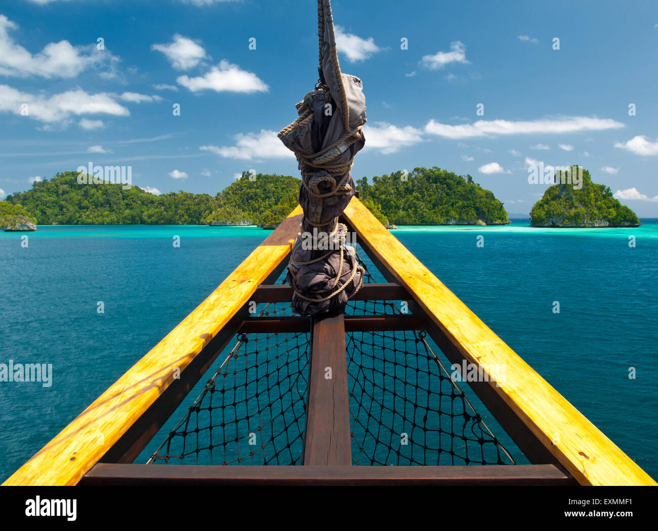 Cruising in Indonesia, bow of a traditional Phinisi Stock Photo