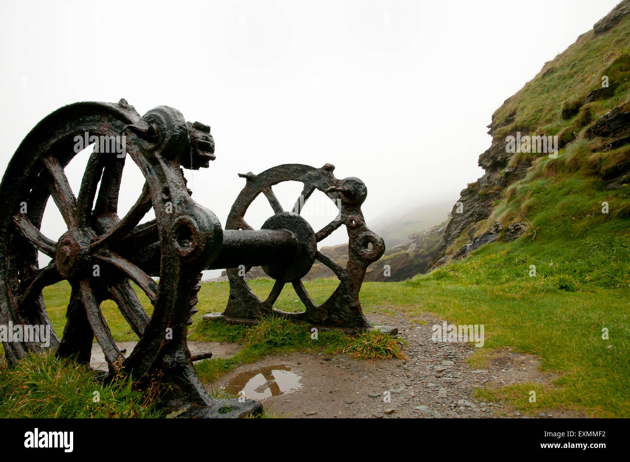 Rusty Gear Wheels - Tintagel Coast - England Stock Photo