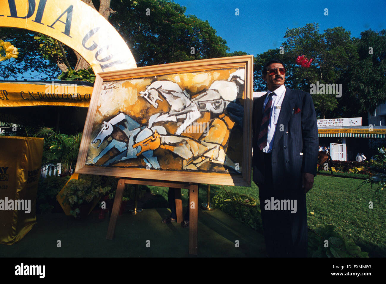 Auction of M.F. Hussain painting for Aids awareness campaign at mahalaxmi race course mumbai india Stock Photo