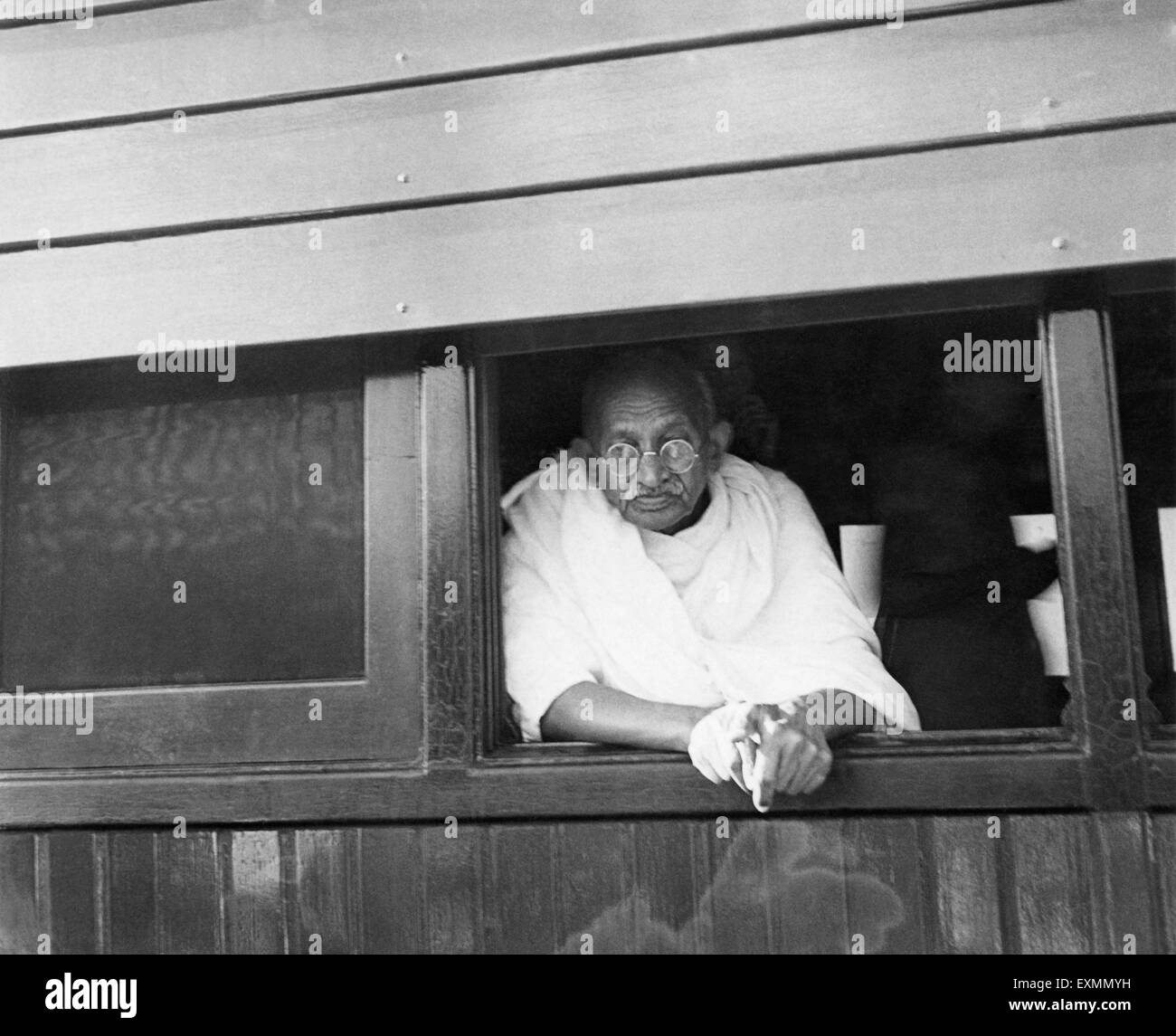 Mahatma Gandhi looking out of a train window india 1945 Stock Photo