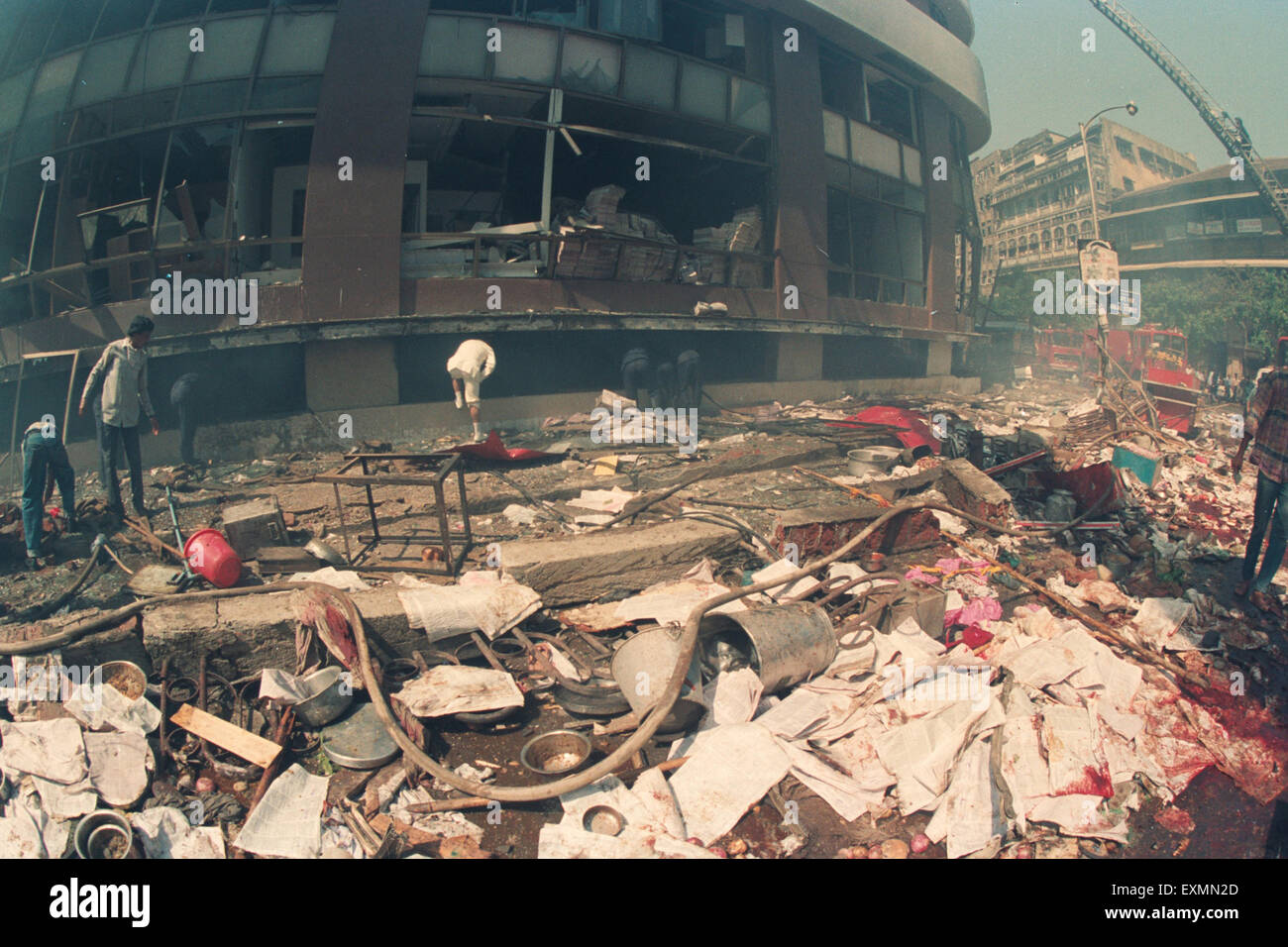 Terror bomb blast damage 1993 Bombay Stock Exchange BSE Bombay Mumbai Maharashtra India 1900 1900s Mumbai attack Mumbai terror 1993 Bombay bombings 12 March 1993 Stock Photo