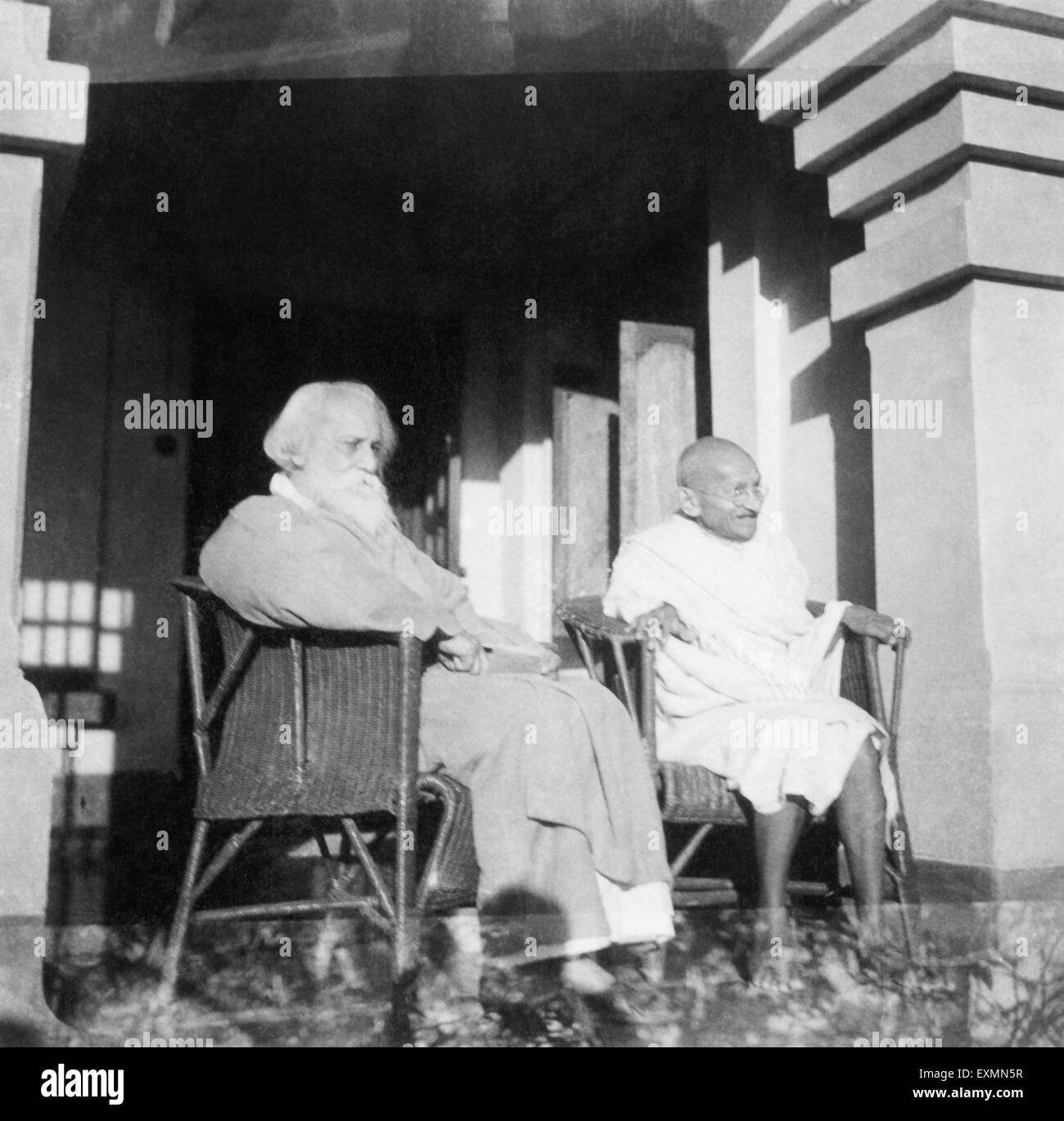 Mahatma Gandhi and Rabindranath Tagore at Shantiniketan ; 18th February 1940 ; India NO MR Stock Photo