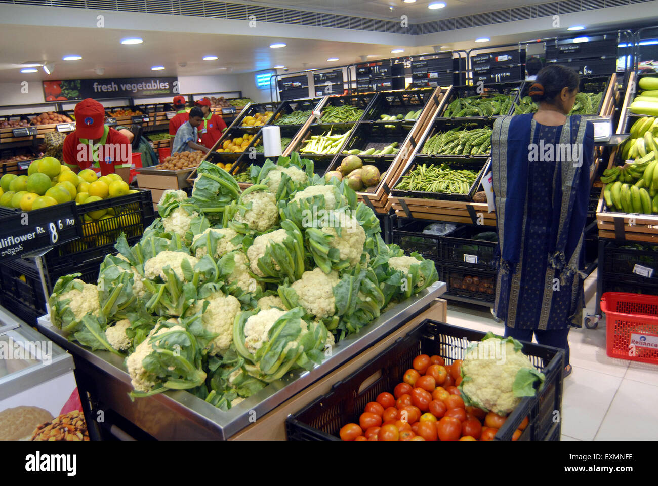 Vegetables being sold at Reliance Fresh Departmental Store at Stock