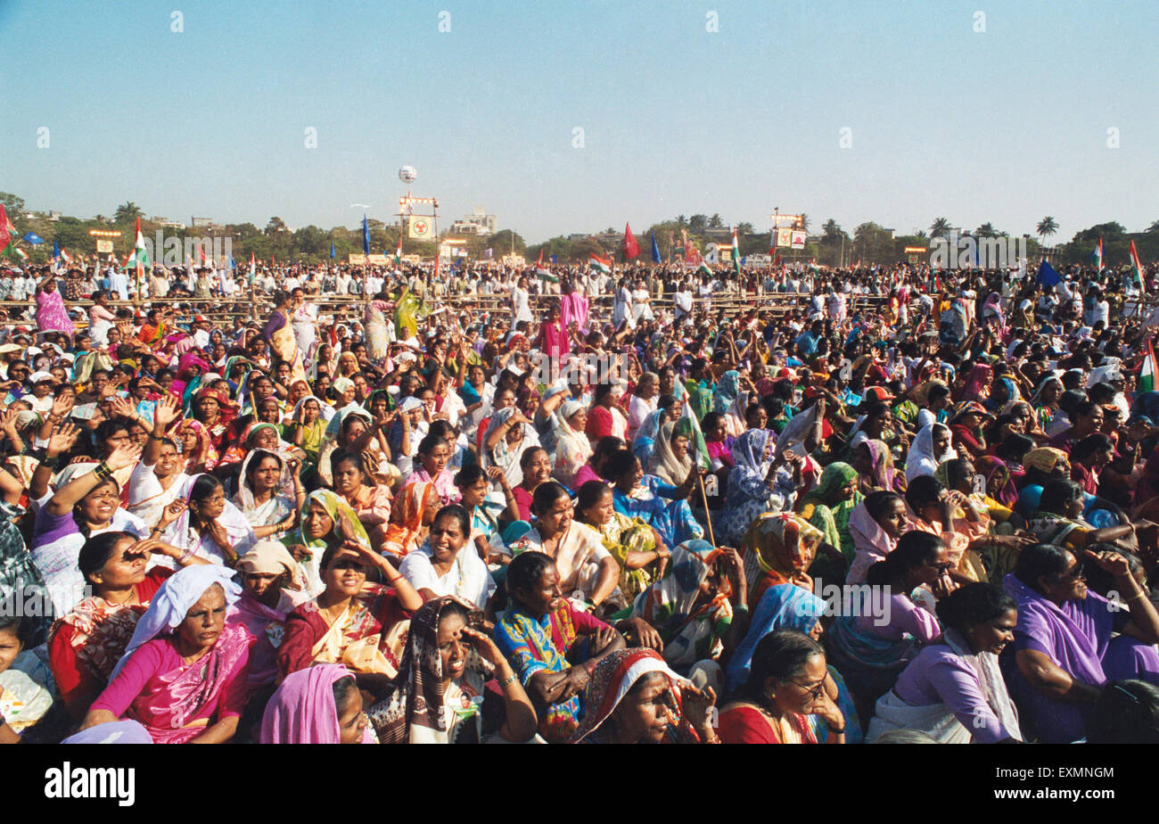 crowd at Sonia Gandhi public meeting at Shivaji Park Bombay Mumbai Maharashtra India Stock Photo