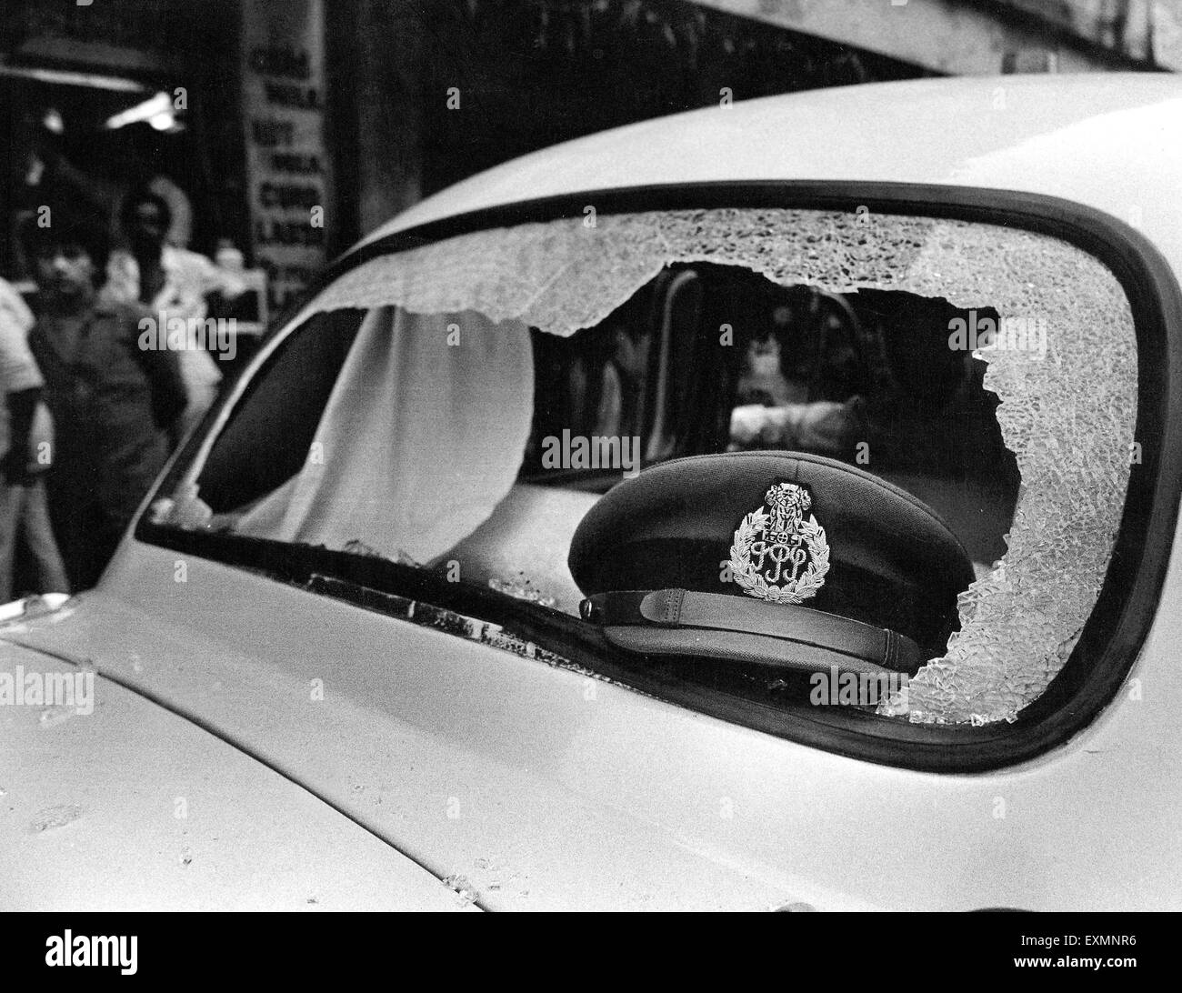 Broken car glass with Police officer hat Bombay Mumbai Maharashtra
