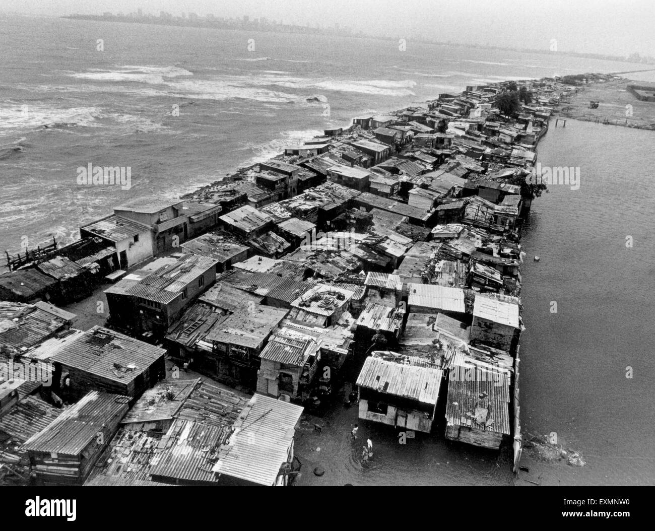 slums near sea bombay mumbai maharashtra india asia Stock Photo