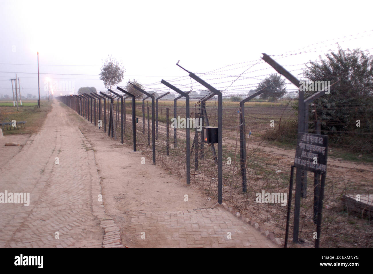 Electric wires at border between India and Pakistan at Wagah border Amritsar Punjab india Stock