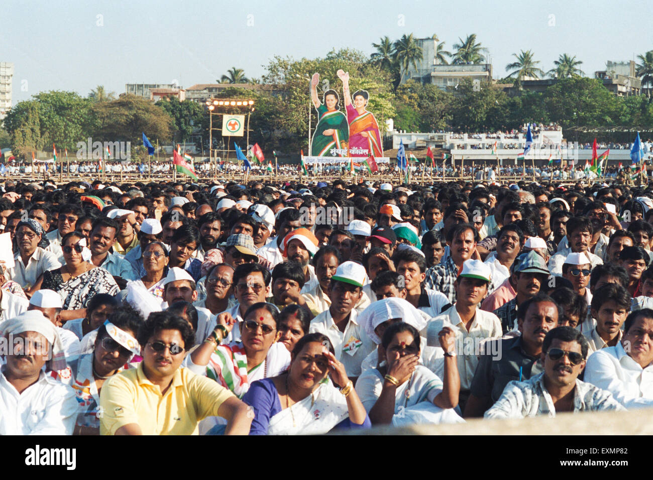 Election meeting crowd, Nationalist Congress Party, NCP, Shivaji Park, Dadar, Bombay, Mumbai, Maharashtra, India, Asia Stock Photo