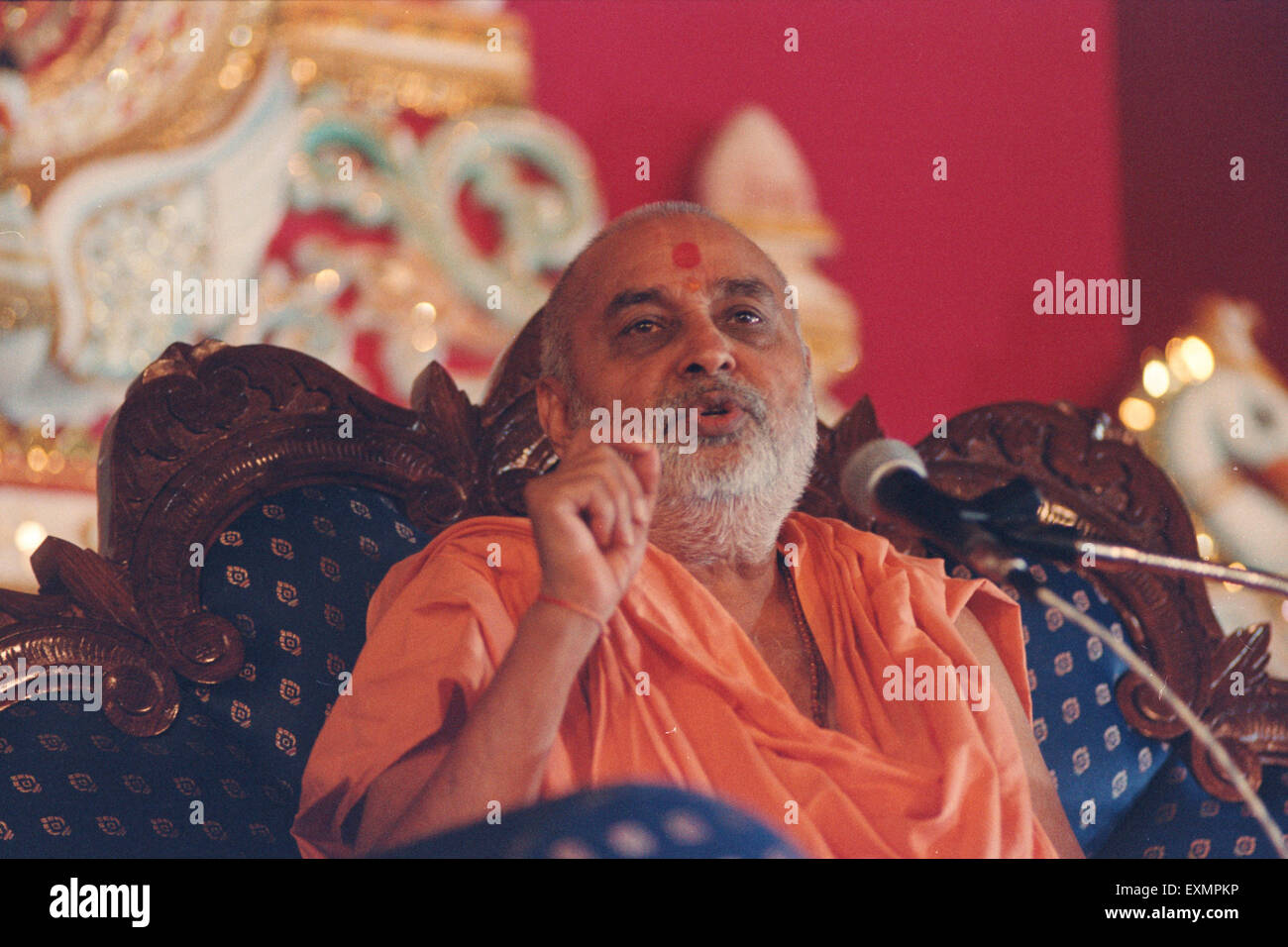 Pramukh Swami Maharaj is the current guru and is regarded as the fifth spiritual successor of Swaminarayan by the BAPS Swaminarayan Sanstha, an international Hindu socio spiritual organization. Stock Photo
