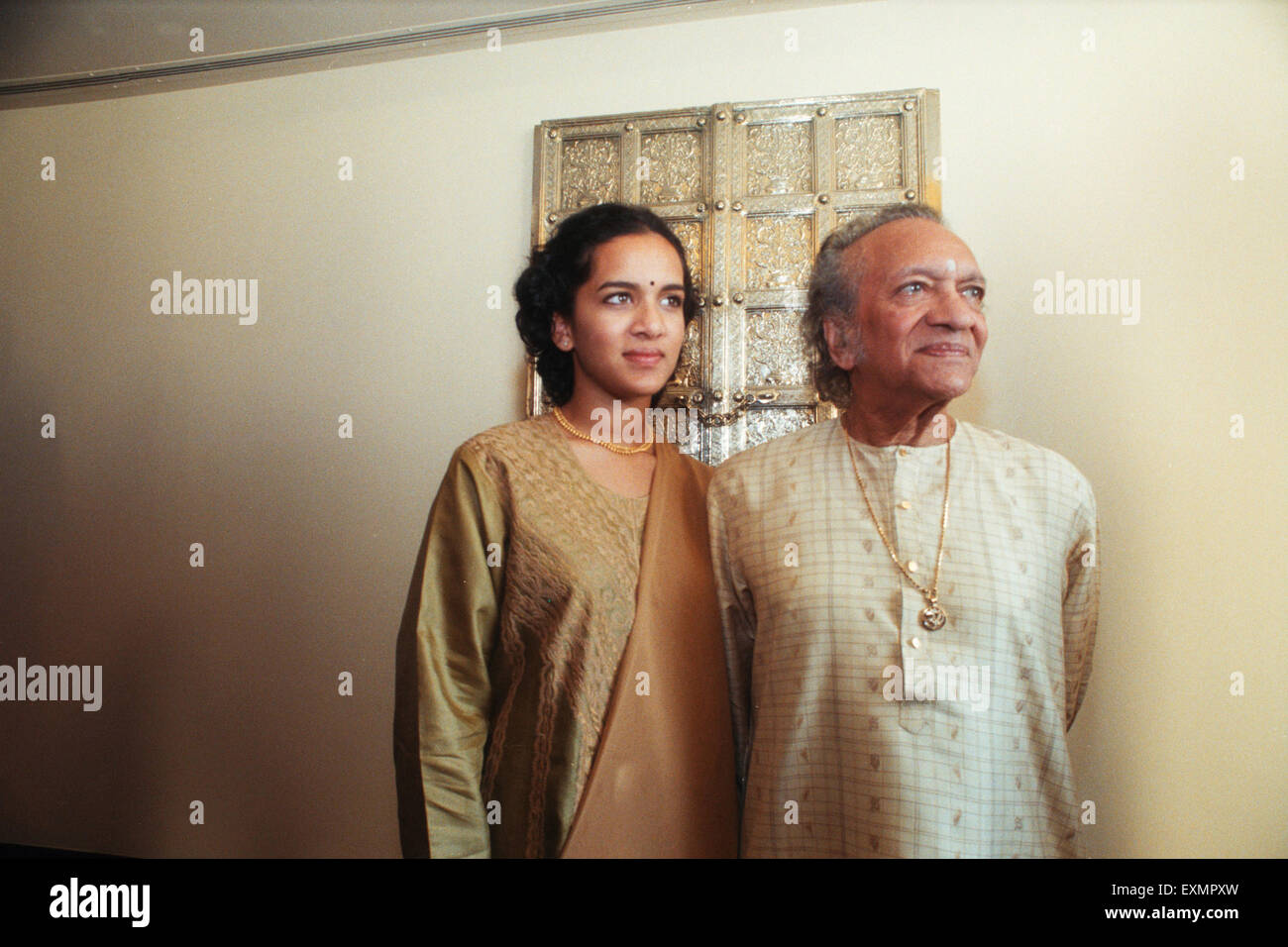 Indian classical music maestro sitar player Pundit Ravi Shankar and daughter Anoushka Shankar is a Indian sitar player and composer. Stock Photo