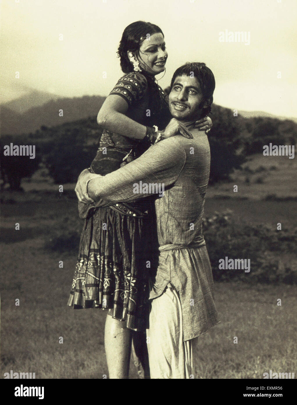 Indian Bollywood actor Amitabh Bachchan and actress Rekha in Hindi film