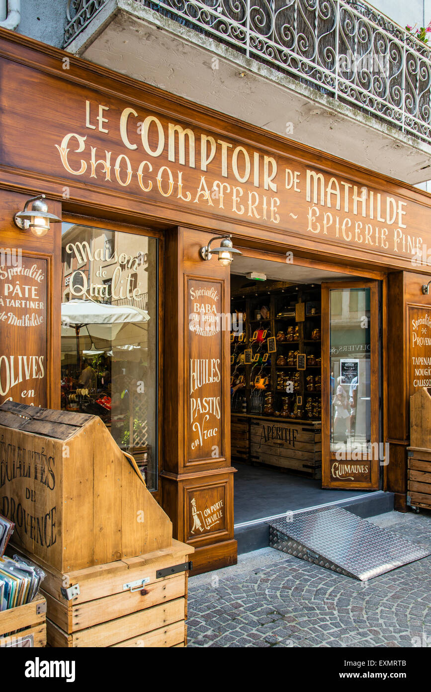 Old grocery store in L’Isle-sur-la-Sorgue, Provence, France Stock Photo
