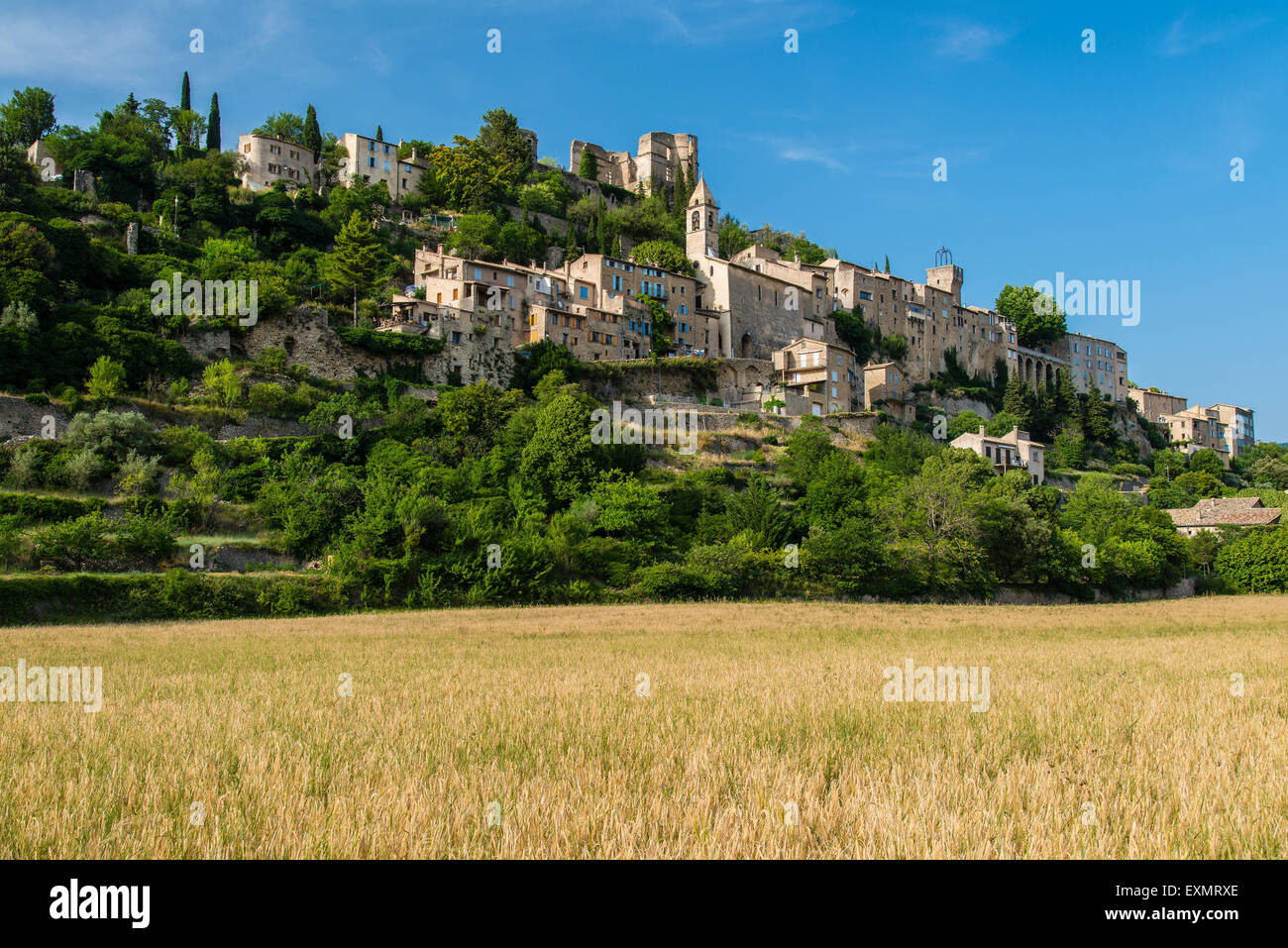 View of the medieval village of Montbrun-les-Bains, Provence, France Stock Photo