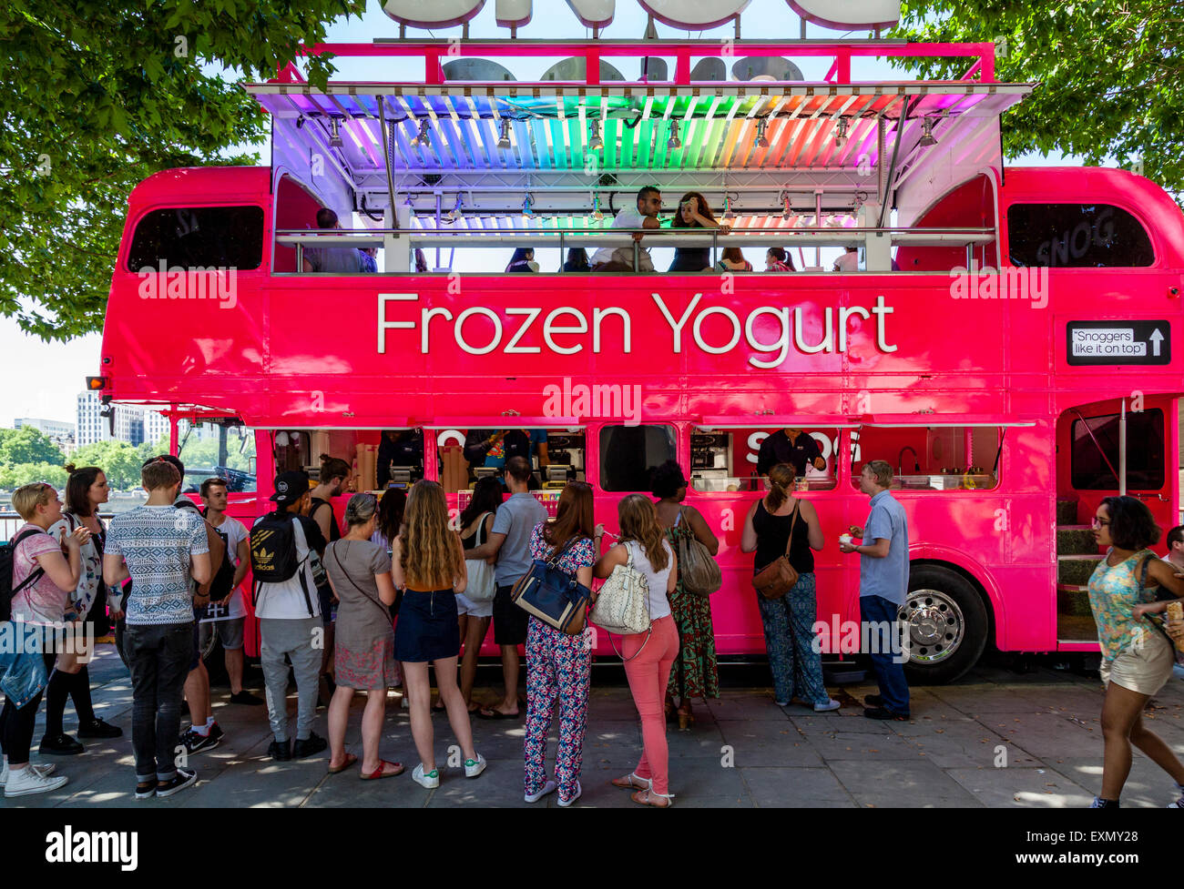 Frozen Yoghurt Being Sold From A Traditional Red London Bus, The