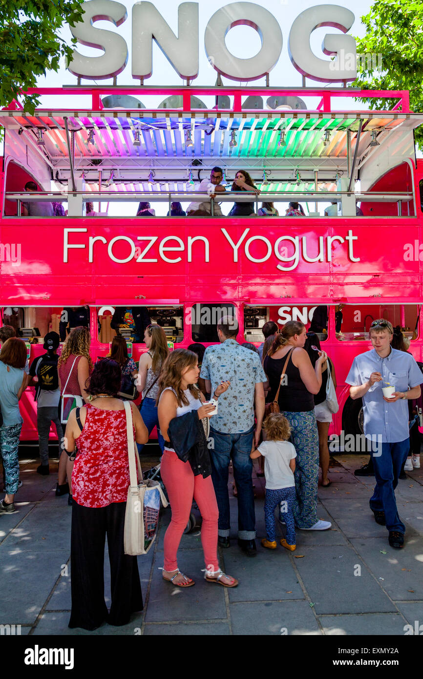 Frozen Yoghurt Being Sold From A Traditional Red London Bus, The