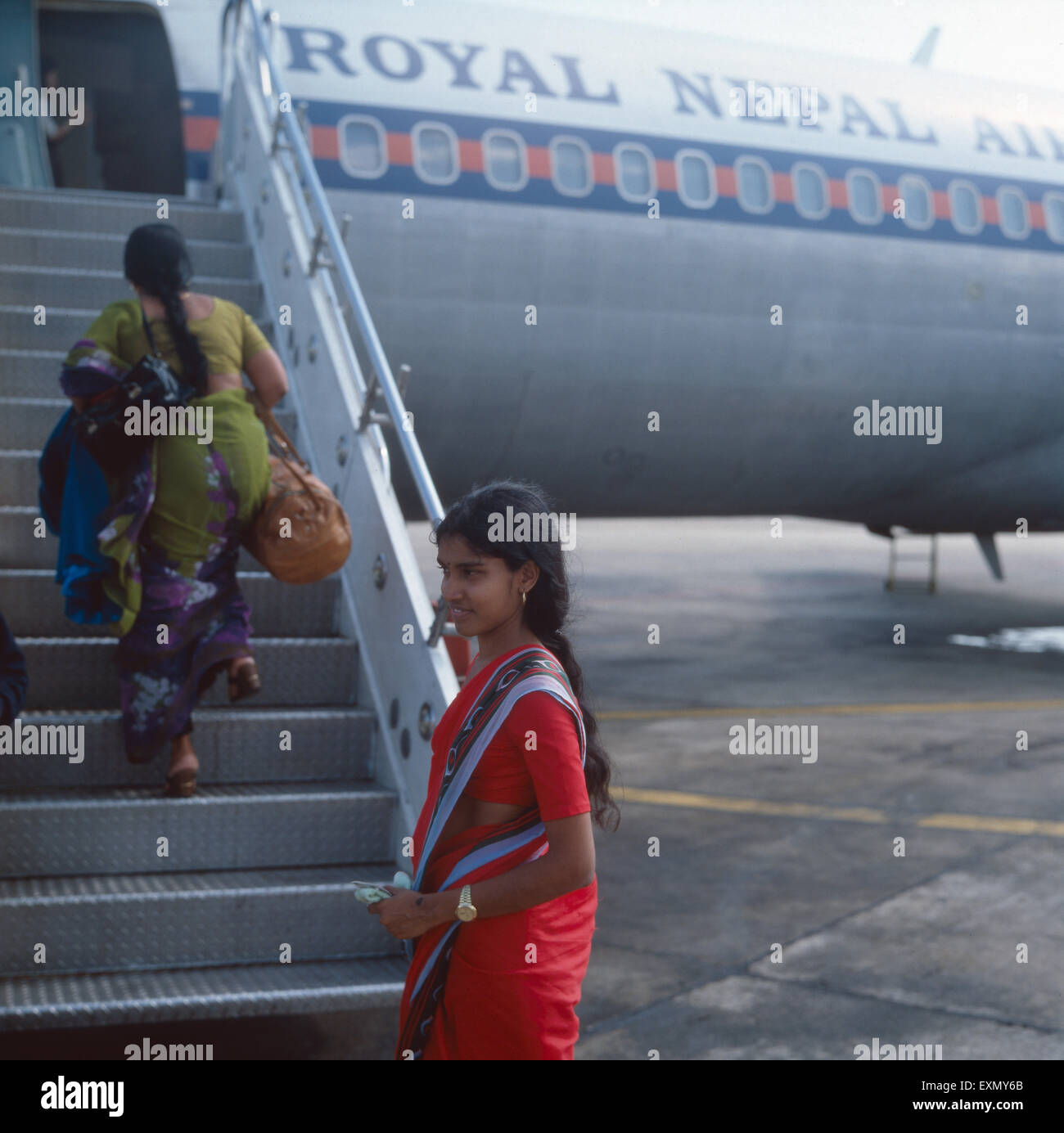 Abflug am Tribhuvan International Airport in Kathmandu, Nepal 1970er Jahre. Departure at Tribhuvan International Airport in Katmandu, Nepal 1970s. Stock Photo