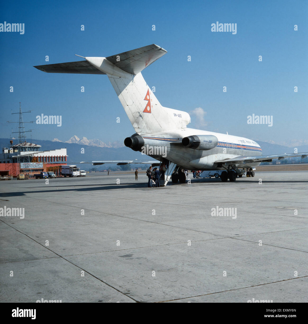 Abflug am Tribhuvan International Airport in Kathmandu, Nepal 1970er Jahre. Departure at Tribhuvan International Airport in Katmandu, Nepal 1970s. Stock Photo