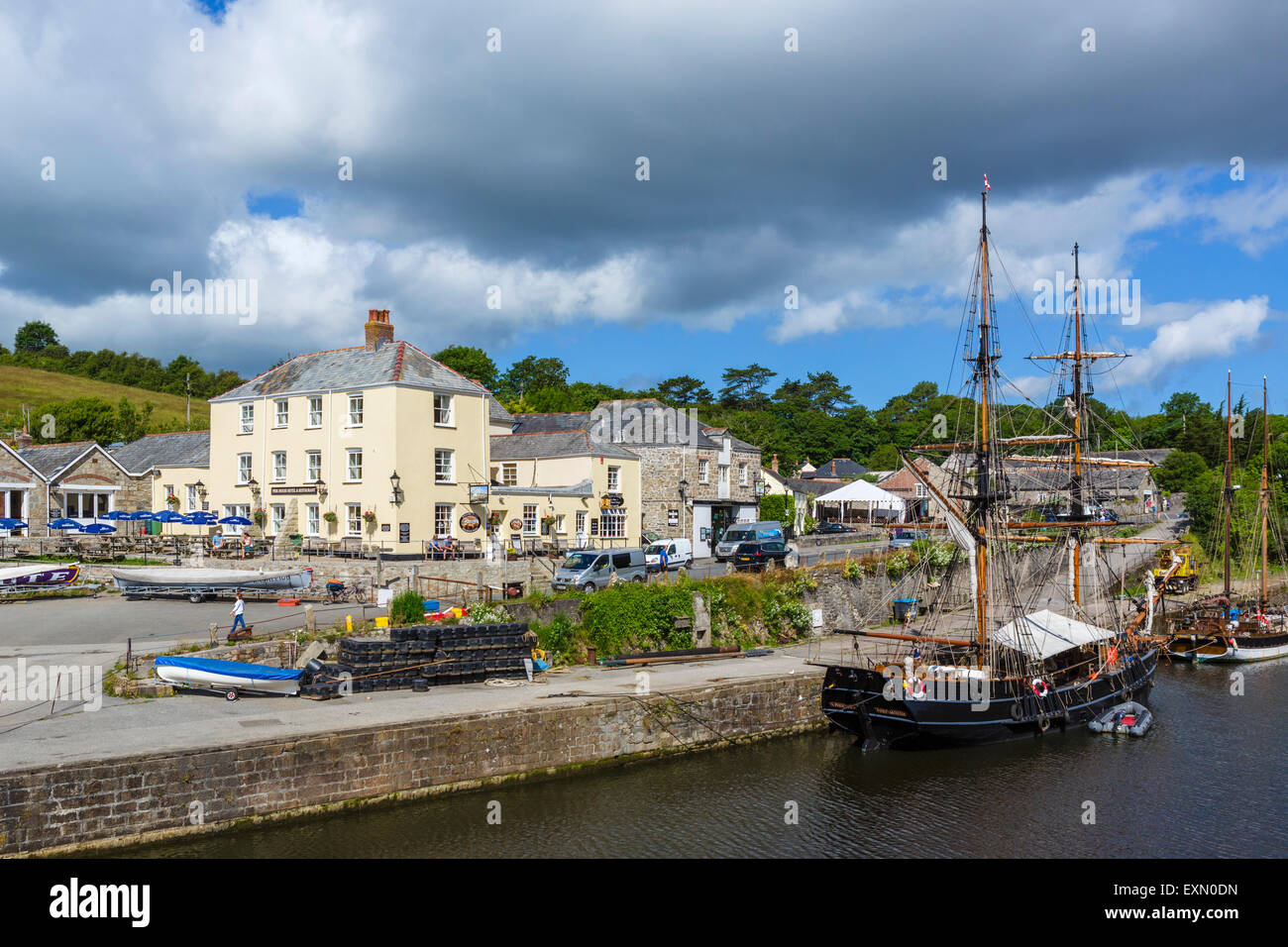 The harbour in the village of Charlestown, St Austell Bay, Cornwall, England, UK Stock Photo