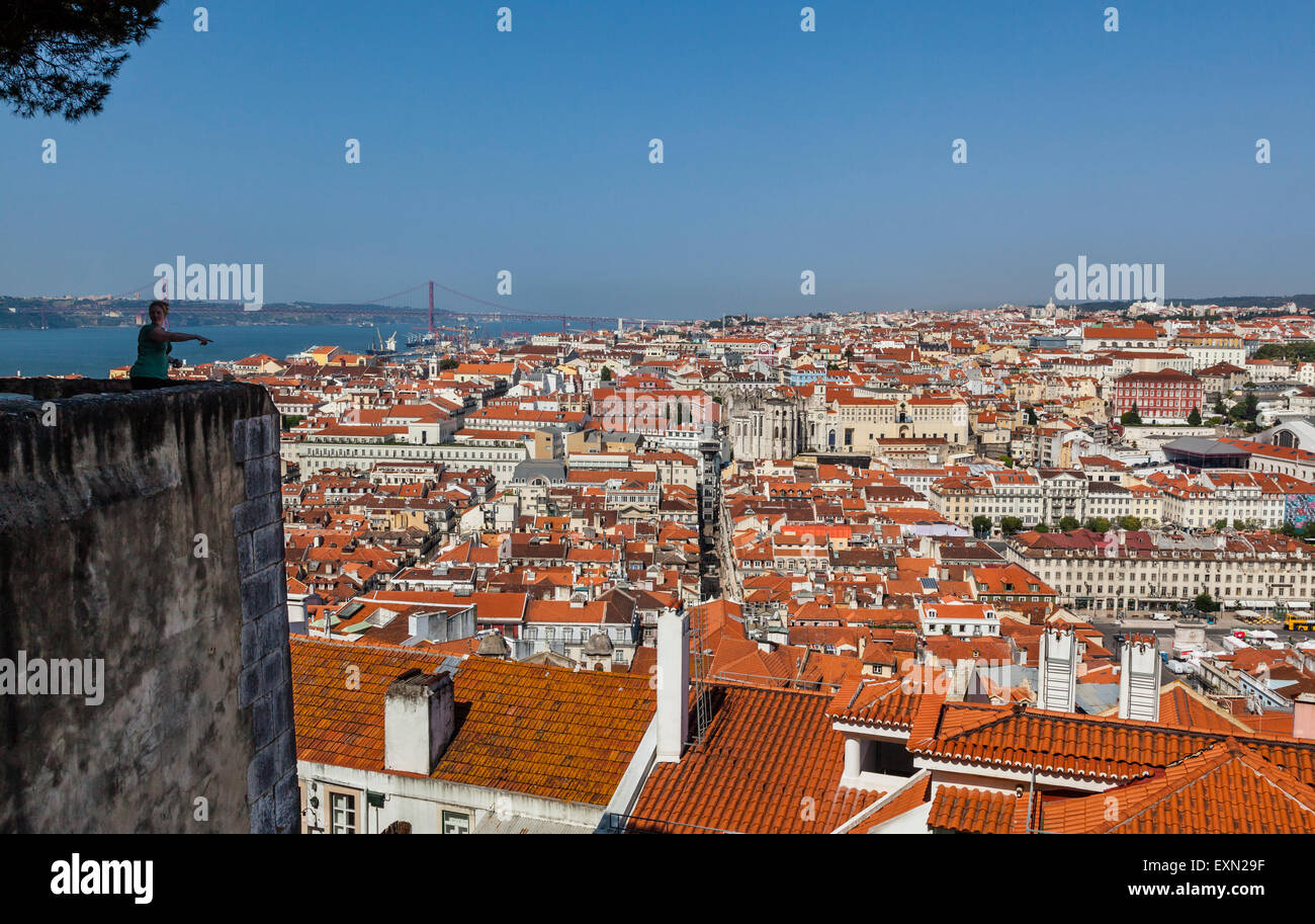 Portugal, Lisbon, view of the Baixa Pombaline, the Pombaline Downtown of Lisbon from Castelo Sao Jorge Stock Photo
