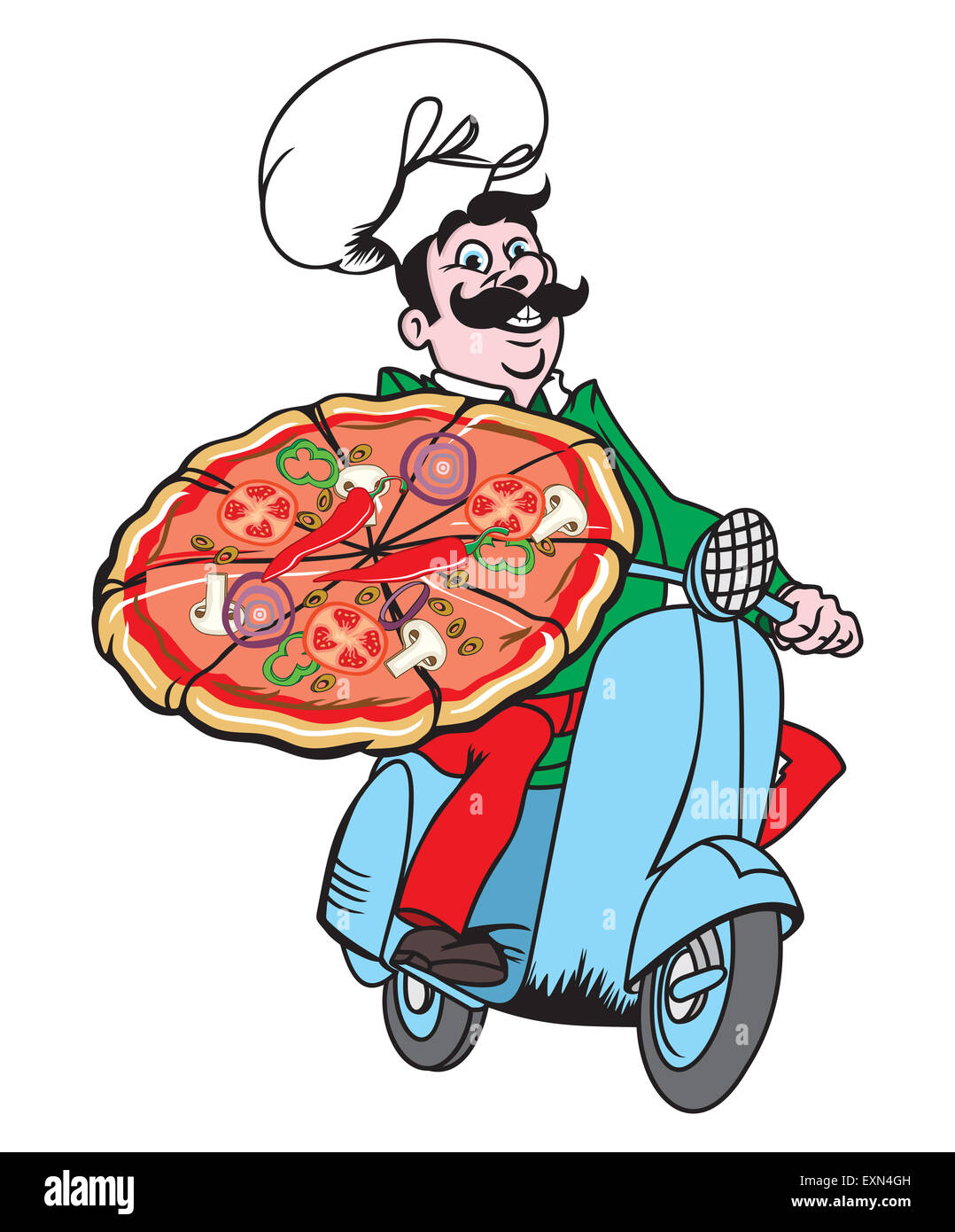 Vector illustration of the pizza delivery Stock Photo