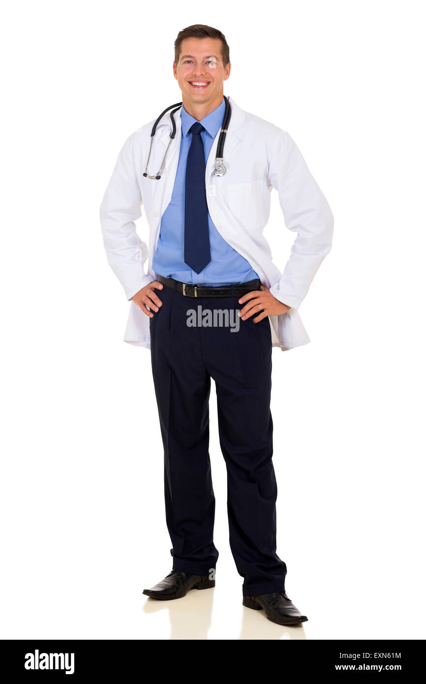young medical doctor full length portrait isolated on white background Stock Photo