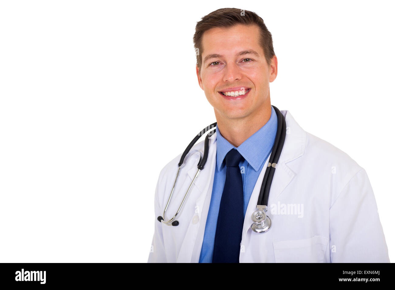 confident young medical doctor on white background Stock Photo - Alamy