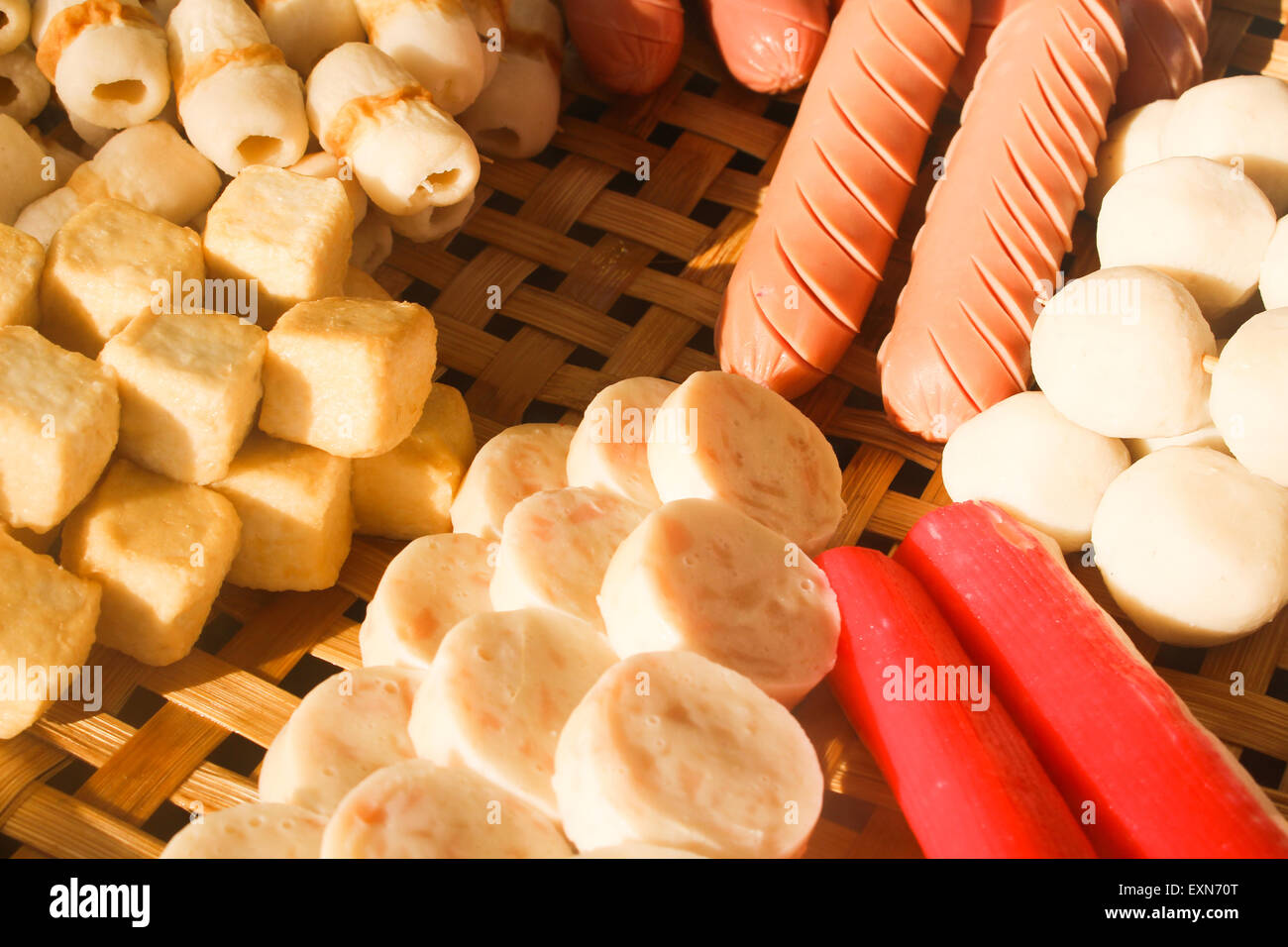 Meat ball in bamboo basket. Stock Photo