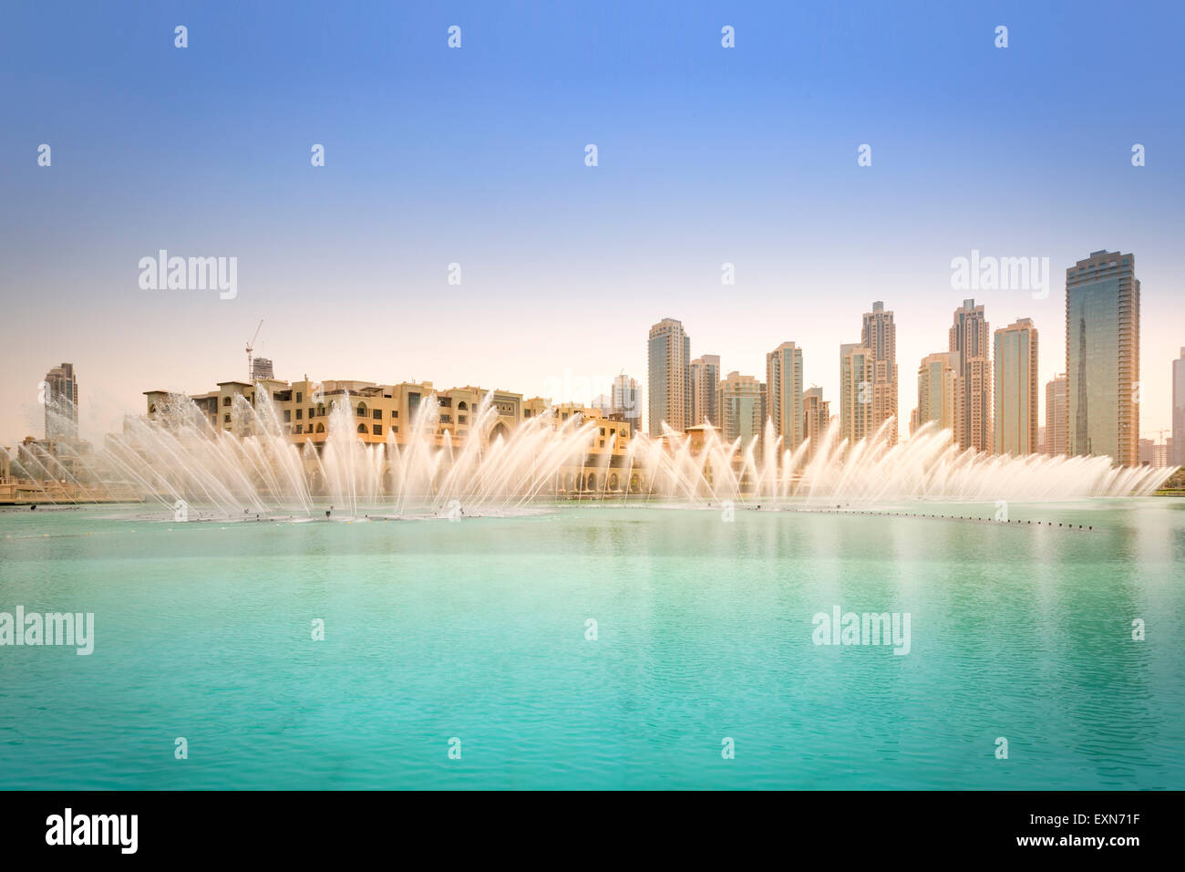 United Arab Emirates, Dubai, Fountain in the Burj Khalifa Lake with