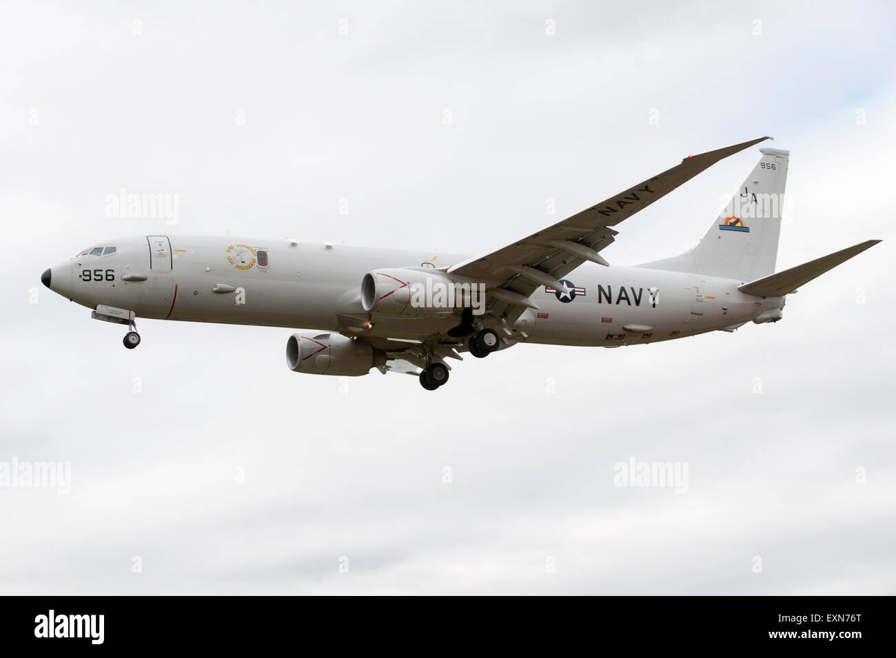 Boeing P-8A Poseidon operated by the US Navy on approach for landing at RIAT 2015, RAF Fairford, Gloucestershire, UK. Credit:  Antony Nettle/Alamy Live News Stock Photo