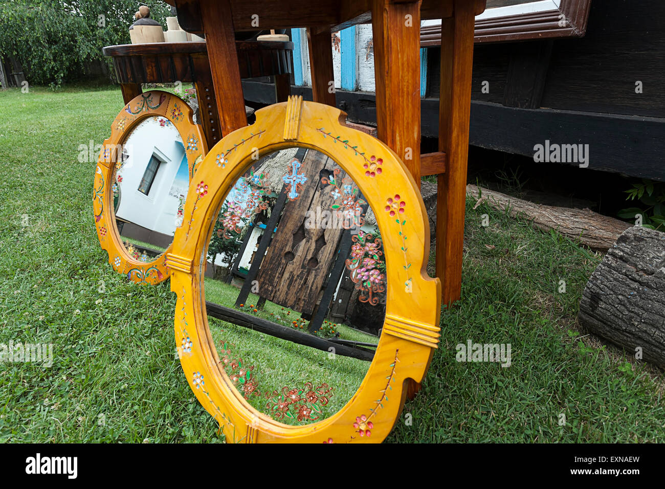 Old mirrors in garden Stock Photo Alamy