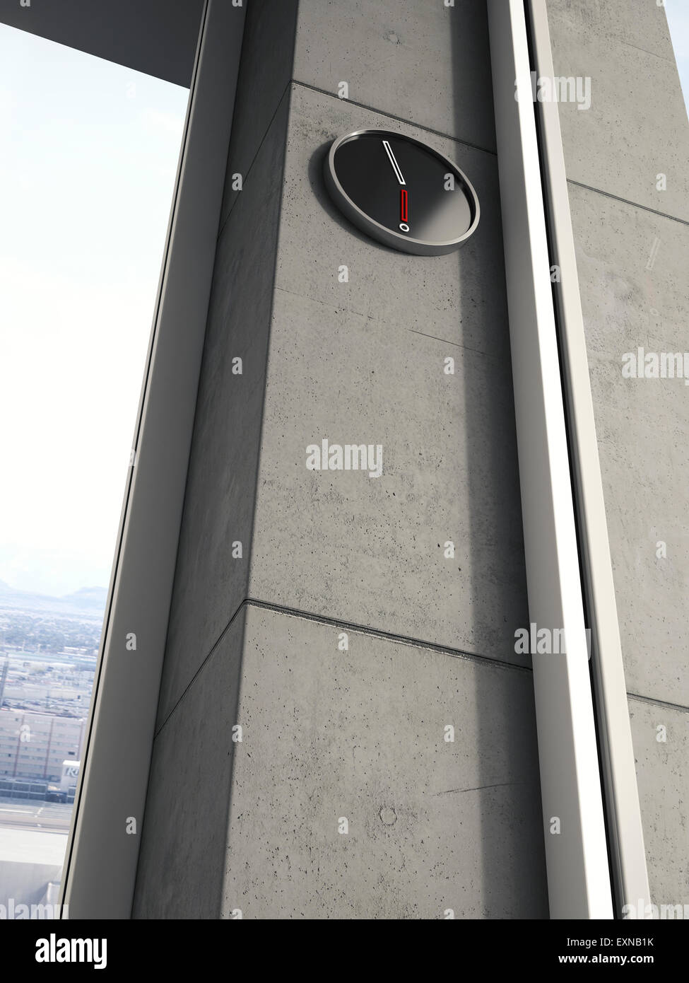 Modern wall clock on concrete wall of high-rise building, 3D Rendering ...
