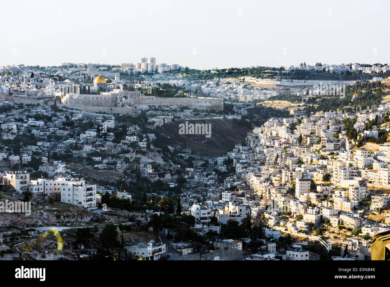Israel, Jerusalem, View to old town, temple mount in the evening light Stock Photo