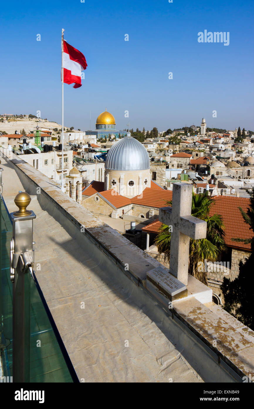 Israel, Jerusalem, View from roof of the Austrian hospice to Armenian Catholic Church, Our Lady of Sorrows Church Stock Photo